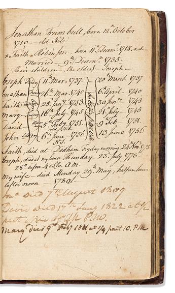 (AMERICAN REVOLUTION.) Jonathan Trumbull's manuscript family register, in a Boston printing of the Psalms of David.                              